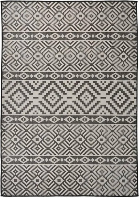 vidaXL Outdoorteppich Flachgewebe Schwarz Gestreift B/B: 140 x 200 cm - Bild 1
