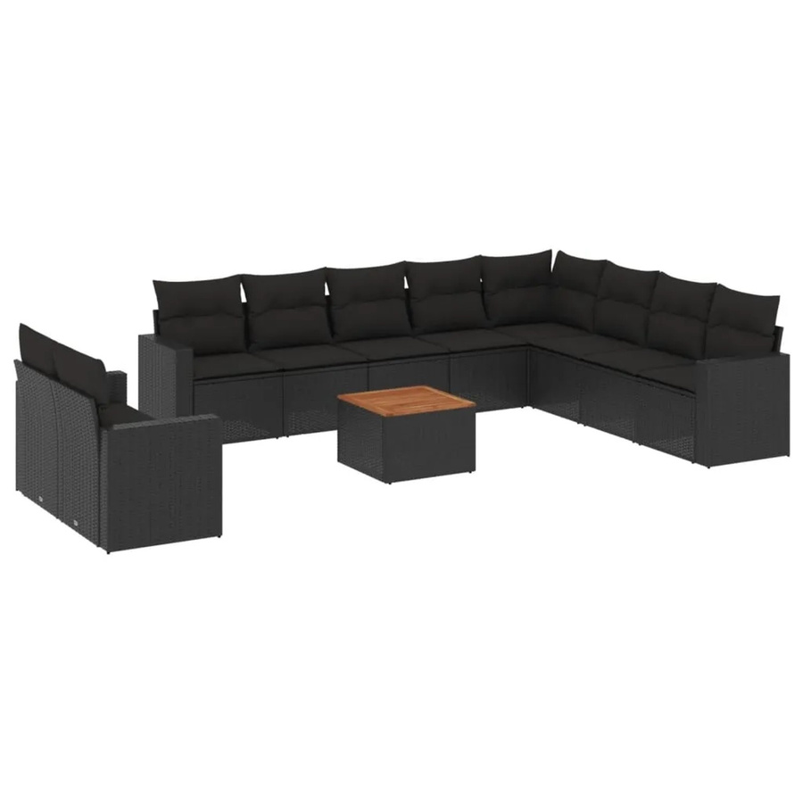 vidaXL 11-tlg Garten-Sofagarnitur aus Poly-Rattan und Akazienholz in Schwarz mit Kissen Modell 43 - Bild 2