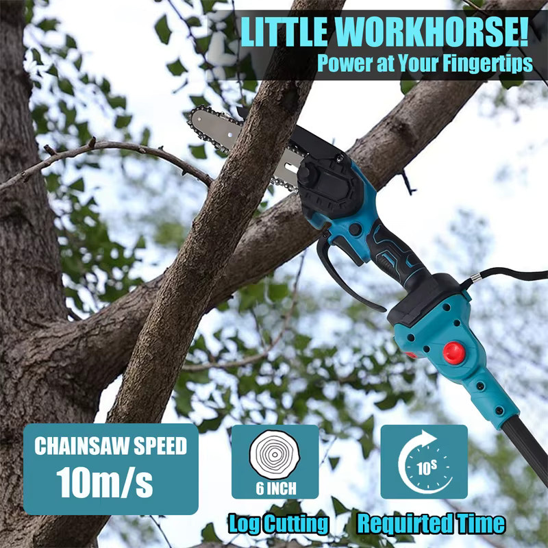 3-in-1 Teleskop-Elektrokettensäge in Blau, bürstenlose Gartenpflege-Säge kompatibel mit Makita 18V LXT Akku - Bild 5
