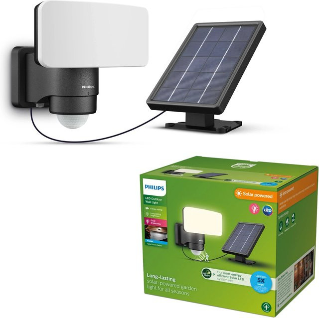 Philips Tylus Solar LED Außenwandleuchte mit Bewegungsmelder, Schwarz, 6W, 5000 K Cool White - Bild 1