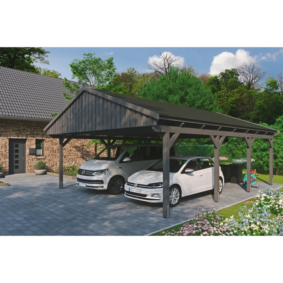 Skan Holz Carport Fichtelberg aus Fichte Leimholz in Schiefergrau mit spitzer Dachform, B/T: 618 x 808 cm, Höhe: 362 cm - Bild 2