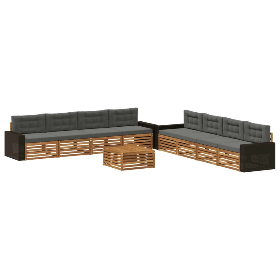 vidaXL Outdoor-Sofagarnitur 9-teilig in U-Form aus Akazienholz und anthrazitfarbenem Polyester mit Sitzkissen und Tisch - Bild 2
