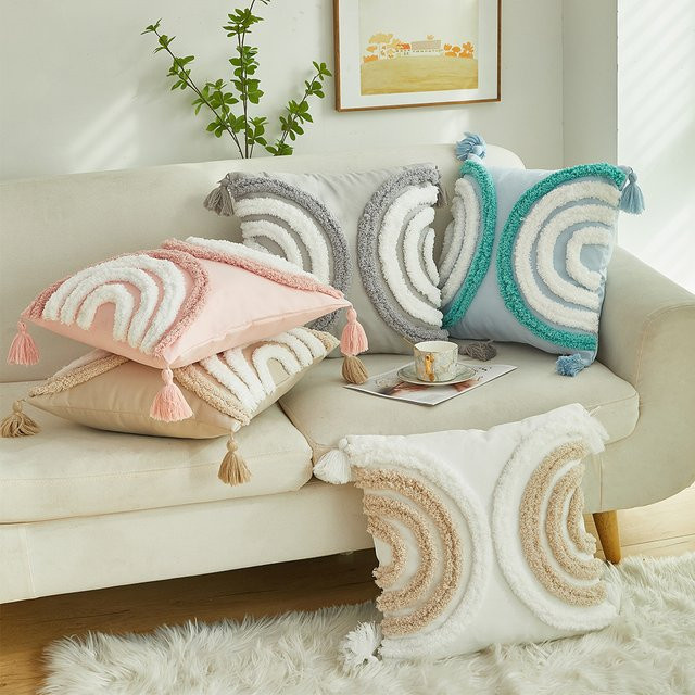 BUYNOW Bohemian Tufted Kissenbezug in Weiß mit Vintage Pastoral Design für dein Wohnzimmer oder Schlafzimmer - Bild 1