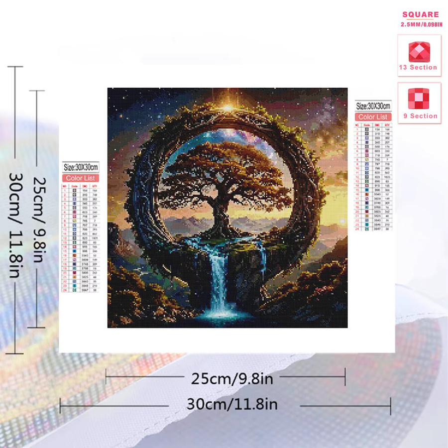 YUTTEE Diamantmosaik DIY Set Landschaft mit Wasserfall und Baum in abstrakter Optik, Mehrfarbig - Bild 2