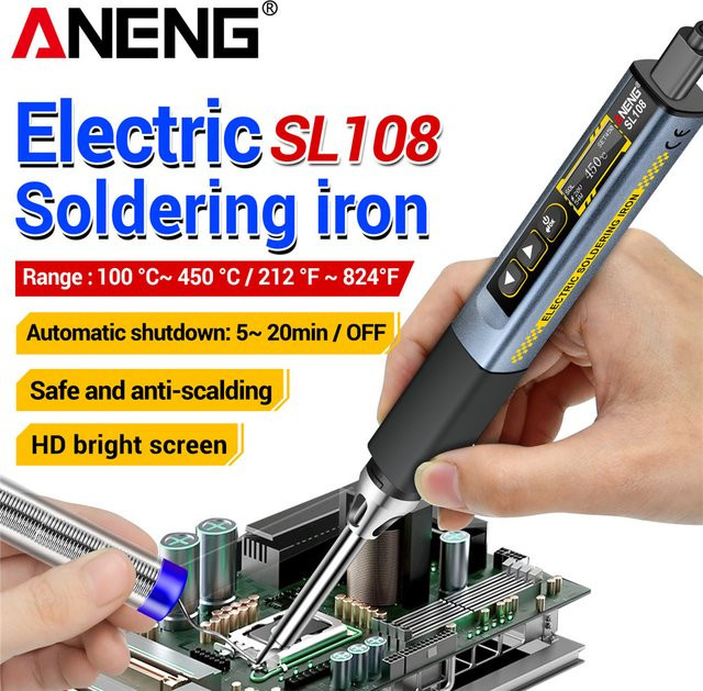 ANENG SL108 Digitales Lötkolben-Set 96W PD QC in Schwarz-Silber mit einstellbarer Temperatur für Elektronik-Reparaturen - Bild 1