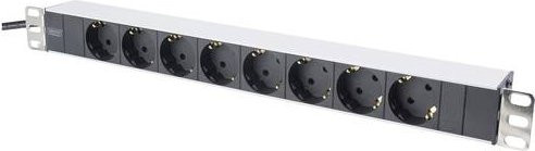 Digitus DN-95401 19 Zoll Netzwerkschrank-Steckdosenleiste in Schwarz mit 1 HE und Schutzkontaktsteckdosen inklusive 2 Metall-Abdeckungen - Bild 1