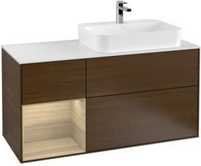 V&B Waschtischunterschrank Finion in Weiß mit Eichenregal links, Breite: 120 cm, Tiefe: 50,1 cm, Höhe: 50,1 cm - Bild 1
