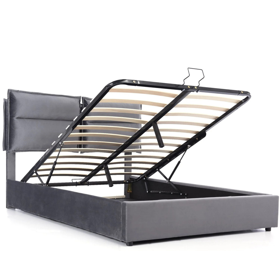 okwish Polsterbett mit hydraulischem Stauraum und Matratze in Grau, B/T/H: 140 x 200 x 113 cm - Bild 2