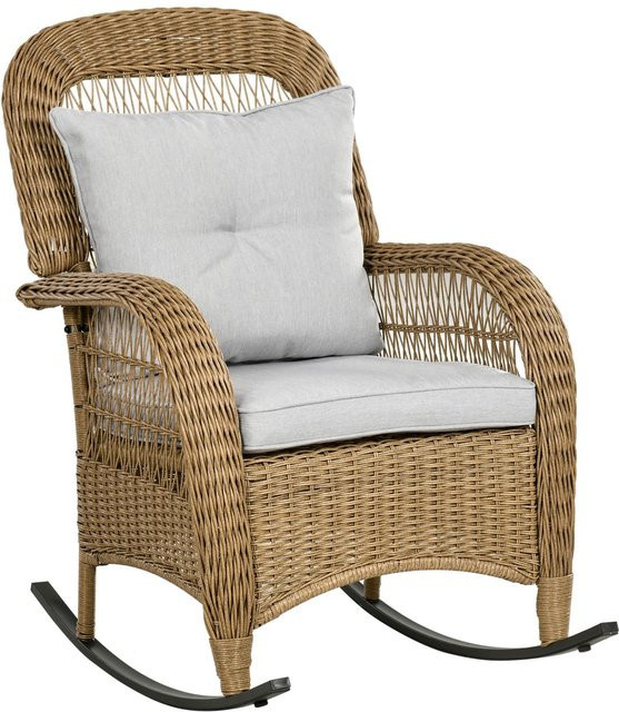 Outsunny Rattan Schaukelstuhl mit Kissen im Boho-Stil, Gelb, B/T/H: 69 x 92 x 100 cm - Bild 1
