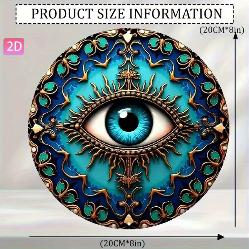 HELLOYOUNG Evil Eye Metall-Wandkunst in Blau, rundes Aluminiumschild im griechischen Retro-Design für Garten und Zuhause - Bild 2