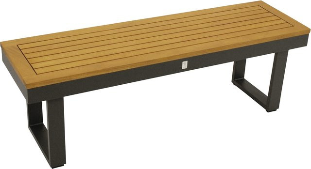 DEGAMO Hockerbank KAMPALA 2-Sitzer aus Aluminium und geölter Akazie mit modernem Design für Garten, Balkon und Terrasse - Bild 1