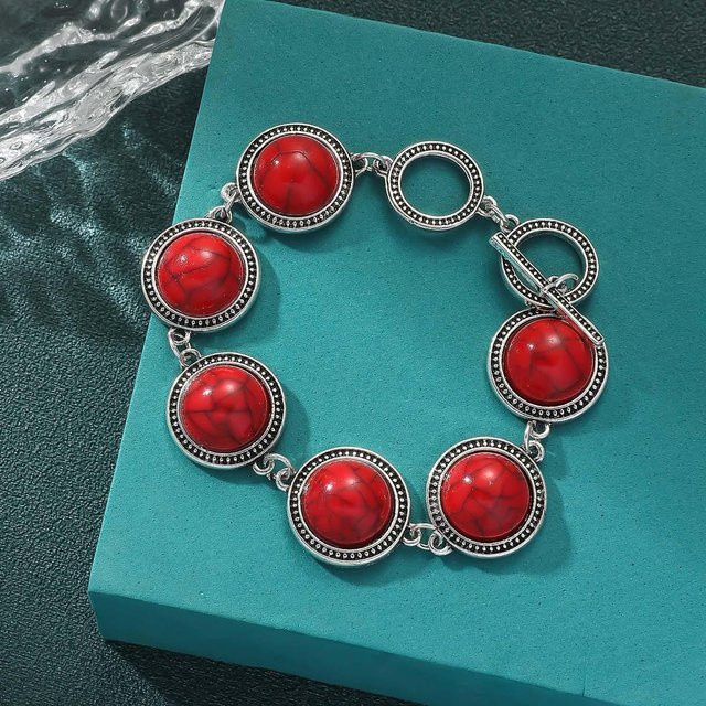 LMXWLY Armband, Silber, Steinperlen, rot, Damen, 18.5-19.5 cm - Bild 1