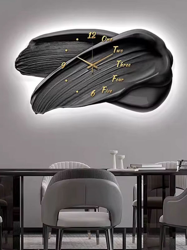 Oeny Moderne Wanduhr in Schwarz mit Beleuchtung und geräuschlosem Analog-Uhrwerk, abstrakte Wanddekoration in unregelmäßiger Form - Bild 6
