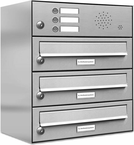 AL Briefkasten-System für 3 Parteien, Aufputzmontage, silberfarben, B/H/T: 153,308 x 46,0 x 27,5 cm - Bild 1
