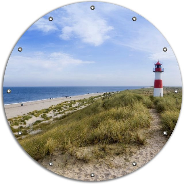 Wallario Gartenposter Am Strand von Sylt mit Leuchtturm auf der Düne Panorama, Mehrfarbig, Breite: 60 cm, Höhe: 90 cm - Bild 1