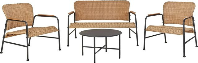 Beliani Sitzgruppe OFANTO im Boho-Stil mit 2er-Sofa, Lounge-Sesseln und Couchtisch aus Metall und Rattan in Schwarz und Beige - Bild 1