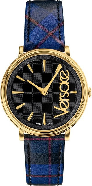 Versace Damenuhr V-Circle, Quarz, Edelstahl, 38 mm, Leder, Schwarz, 5 ATM - Bild 1