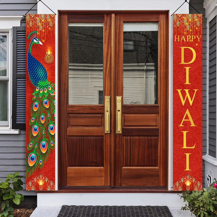 VIKAMA Diwali Türvorhang mit Pfauen-Motiv, bunter Hängehintergrund für Party und Veranda, B/H: 30 x 180 cm - Bild 4