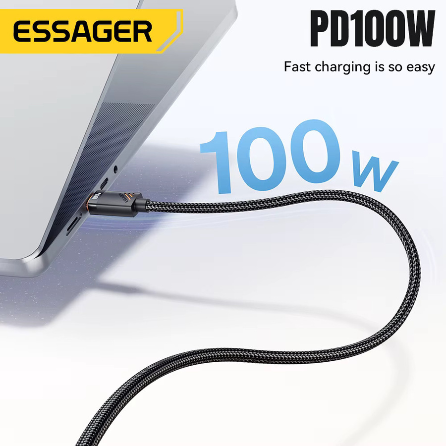 ESSAG 2-in-1 USB-C auf USB-C und Lightning Schnellladekabel mit 100 W PD, Schwarz - Bild 2