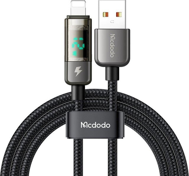 McDodo USB-A auf Lightning Daten- und Ladekabel CA-3620 mit Display, 18W, Schwarz, Länge: 1,2 m - Bild 1