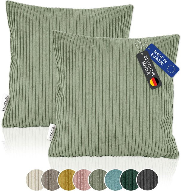 2er Set Lycce Kissenbezüge aus Cordstoff in Grün, B/B: 40 x 40 cm - Bild 1