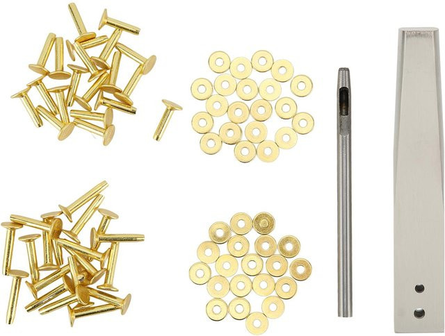 Igeteck Kupfernieten Set mit Fräser und Setzern für Lederhandwerk in Beige und Gold - Bild 1