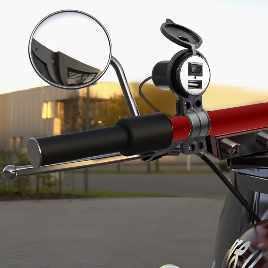 Universal Motorrad USB Ladegerät mit Schalter für Lenker, 12V Handy Ladegerät, Schwarz - Bild 3