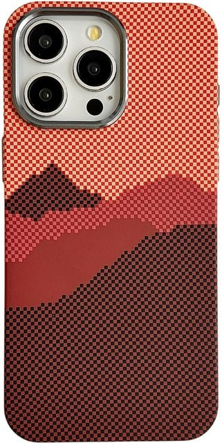 MagSafe Schutzhülle im Kohlefaser-Aramid-Stil für Apple iPhone 14, 15, 16, 17 Pro Max, magnetische stoßfeste Rückabdeckung, Farbe: Rot - Bild 1