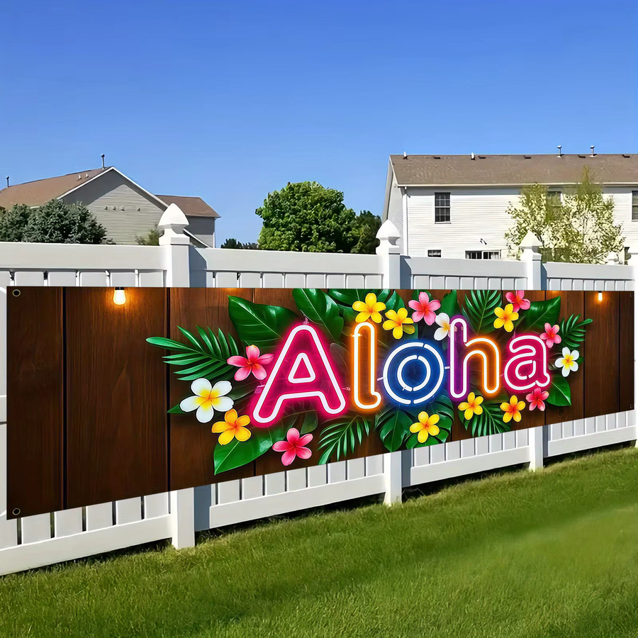 VIKAMA Aloha Banner mit tropischem Blumenmuster in Multicolour für Sommerpartys und Poolpartys, B/H: 180 x 35 cm - Bild 3