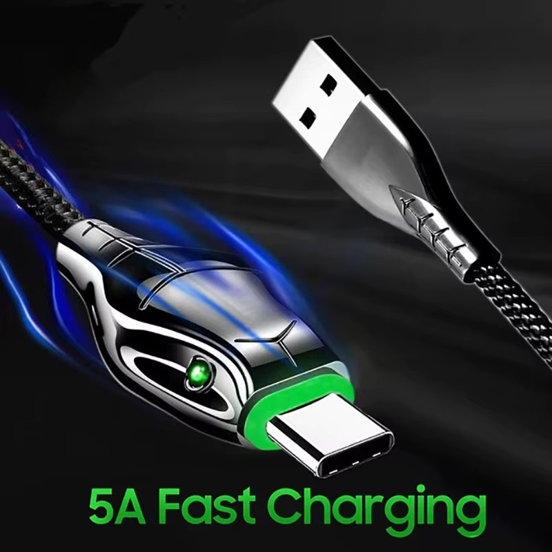 Yuefeichuan USB-C Ladekabel mit 66 W und Anzeigeleuchte in Schwarz, geeignet für iPhone 5–14, Huawei, Xiaomi und Vivo - Bild 2