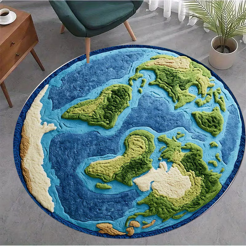 VIKAMA Teppich mit Erdplaneten-Motiv in Blau, weich und geräuschreduzierend für Flur, Schlafzimmer oder Eingangsbereich - Bild 2