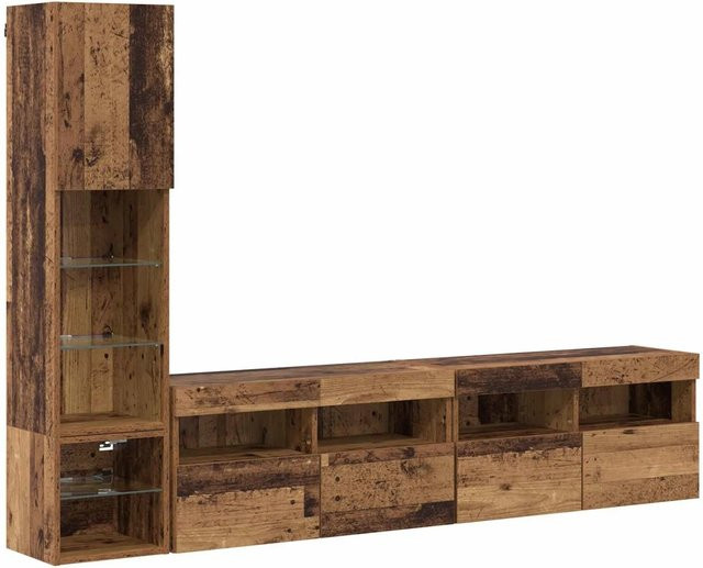 vidaXL TV-Wandmöbel Set aus Holzwerkstoff mit LED-Beleuchtung in Braun, 4-teiliges modernes Wandregal für dein Wohnzimmer, B/T/H: 80 x 30 x 40 cm, 30,5 x 30 x 120 cm, 30 x 28,5 x 30 cm und 30 x 28,5 x 30 cm - Bild 1