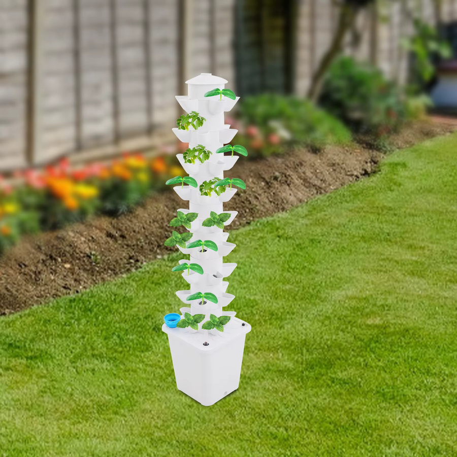 Bymaocar Hydroponik-Anzuchtset in Weiß mit 45 Pflanzstellen, 9 Etagen, Wasserstandsanzeige und Wasserpumpe für Gemüse, Obst und Blumen, Höhe: 115 cm, Breite: 25 cm, Tiefe: 26,5 cm - Bild 2