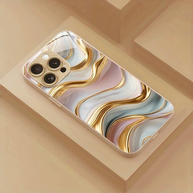 Handyhülle aus gehärtetem Glas mit Marmor Stein Muster in Gold Metallic für iPhone 11 bis iPhone 17 Pro Max Plus und weitere Modelle - Bild 1