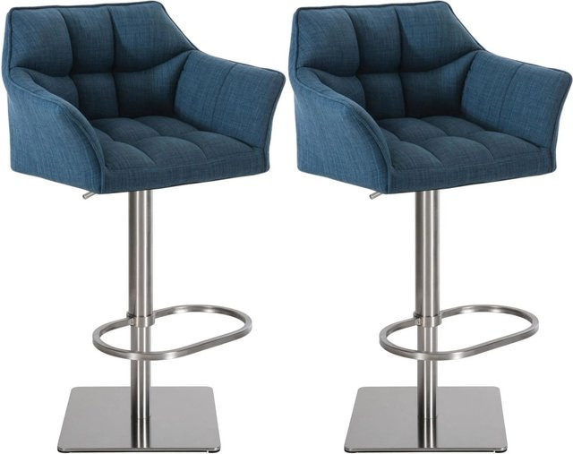 DELUKE 2er Set Barhocker SIHAR in Blau mit Rückenlehne, höhenverstellbar und drehbar, B/T/H: 64 x 45 x 88 cm - Bild 1