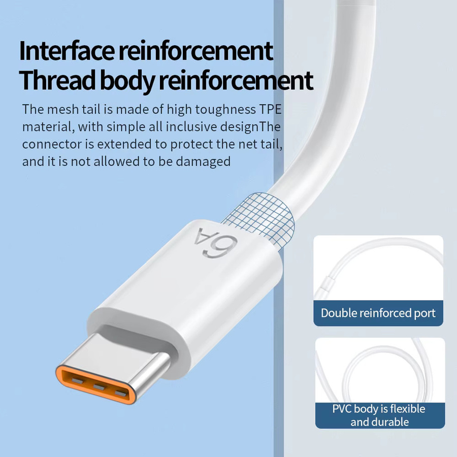 USB C Schnellladekabel 66W 6A Datenkabel in Weiß für Samsung Xiaomi Redmi und Huawei - Bild 4