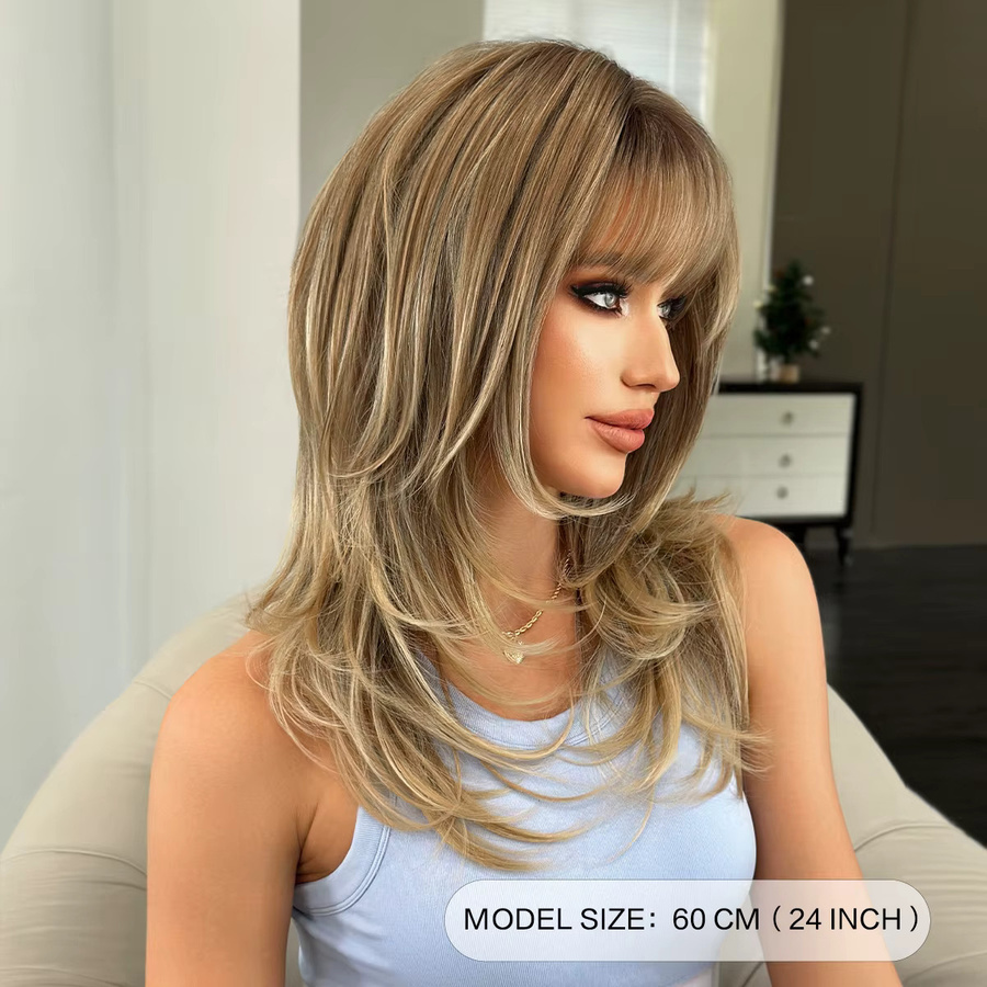NAMM Perücke, lange wellige blonde Haare mit Pony, Damen - Bild 2