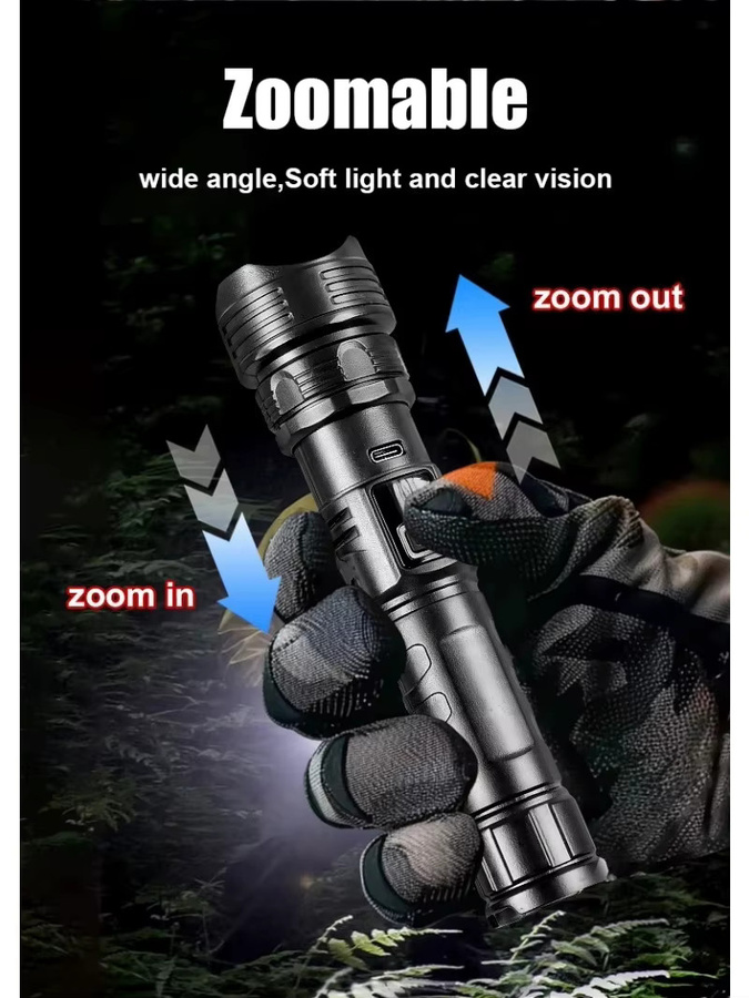 XIWANGFIRE Hochleistungs-LED-Taschenlampe wiederaufladbar Typ C, wasserdichte Outdoor-Handlampe in Schwarz - Bild 6