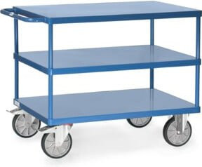 Fetra Tischwagen 2422B aus Stahl mit 3 Etagen in Blau, Tragkraft bis 600 kg, B/T: 70 x 100 cm - Bild 1