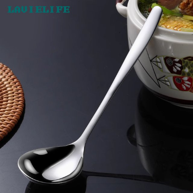 VIE LENTE Suppenlöffel aus Edelstahl in Silber, großer chinesischer Servierlöffel mit langem Griff und poliertem Finish - Bild 1