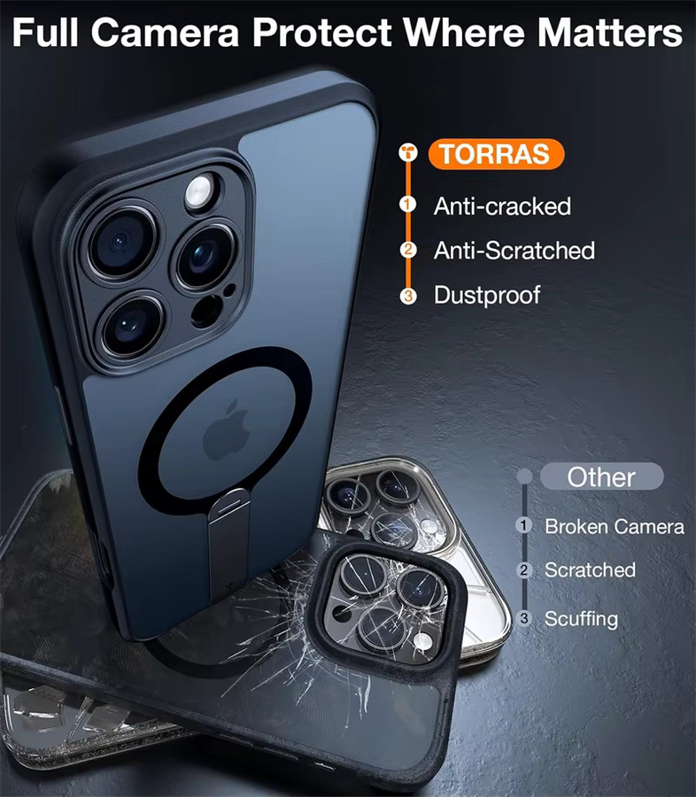 NMEGOU MagSafe Schutzhülle mit integriertem 360 Grad verstellbarem Metallständer für iPhone 17 16 15 14 13 12 Pro Max Plus in Schwarz - Bild 5