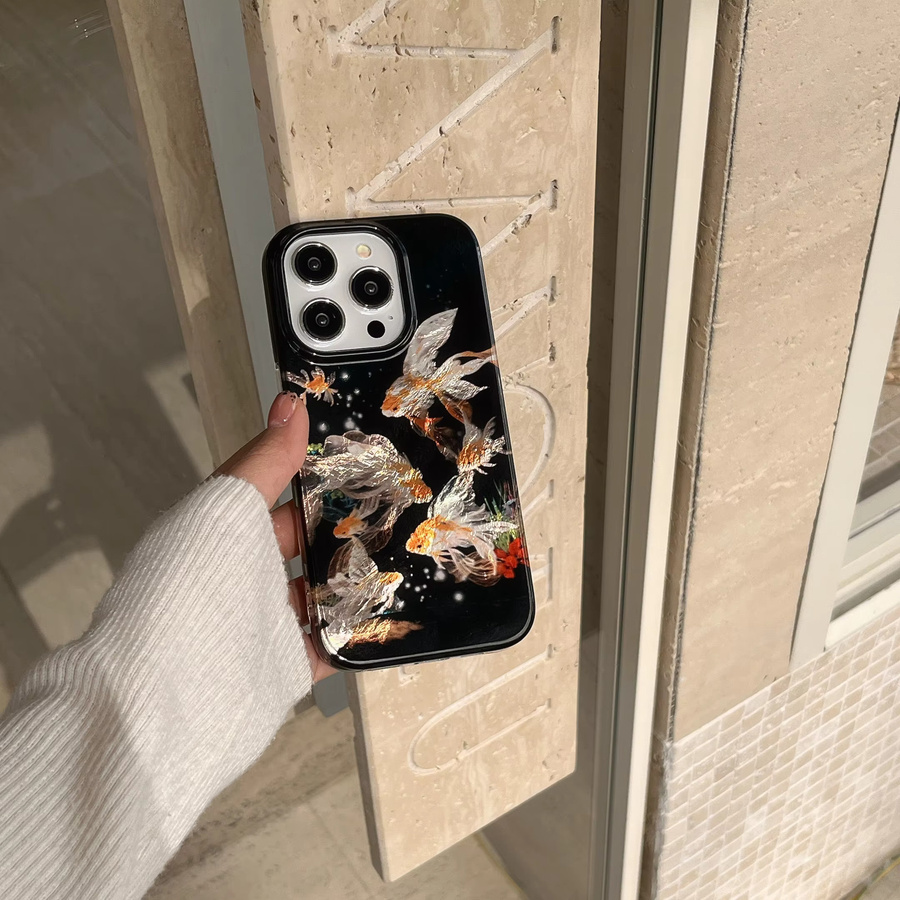 Luckly Koi Goldfish Schutzhülle mit Glanz-Effekt und Gletscher-Textur für iPhone 12 13 14 15 16 17 Pro Max in Schwarz und Lila - Bild 5