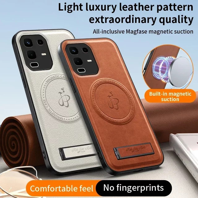 EUCAGR MagSafe Magnetische Drahtlose Lade Hülle aus PU Leder für Infinix Note 50 Pro, 50S und 50X in Schwarz und Braun - Bild 1