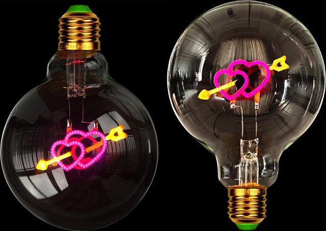 TIANFAN Vintage Edison LED-Glühbirne G95 Globe mit Herz-Motiv, transparent, 3W, E27, dimmbar - Bild 1