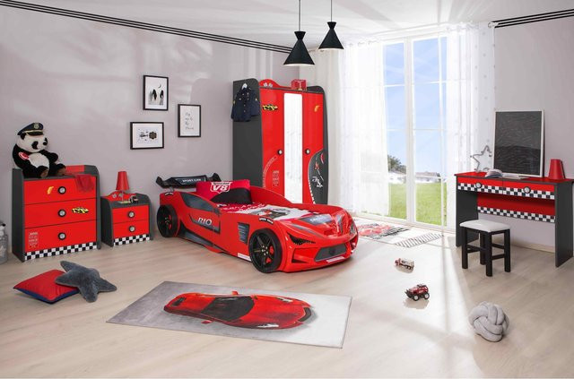 Aileenstore Kinderzimmer Komplettset Autobett Rio 5-teilig in Rot - Bild 1