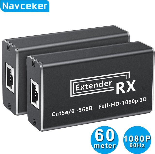 Navceker HDMI zu HDMI Extender 1080P mit PoE und IR, 60 m Reichweite über Cat6 UTP, Schwarz - Bild 1