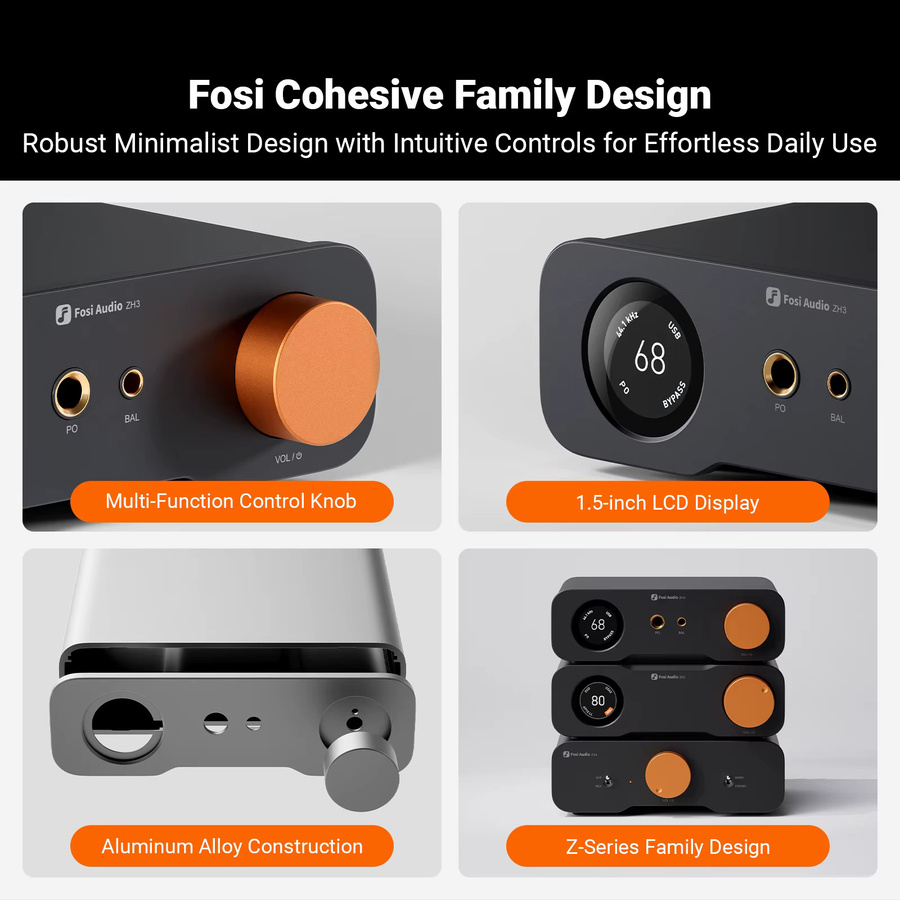 Fosi Audio ZH3 Desktop HIFI DAC Kopfhörerverstärker und symmetrischer Vorverstärker in Schwarz mit XLR, RCA, 4,4mm und 6,35mm Ausgängen sowie Fernbedienung - Bild 3