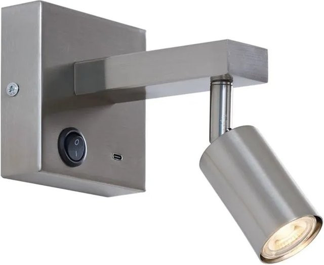 QAZQA Rex Moderne Wandleuchte aus Stahl in Silber mit USB-C und verstellbarem Neigungswinkel - Bild 1