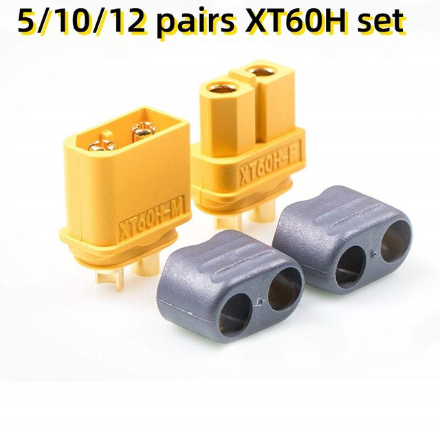 AOKIN XT60H Rundsteckverbinder Set mit Hülle, männlich und weiblich, gelb, für Lipo-Batterien RC Flugzeuge und Autos - Bild 1