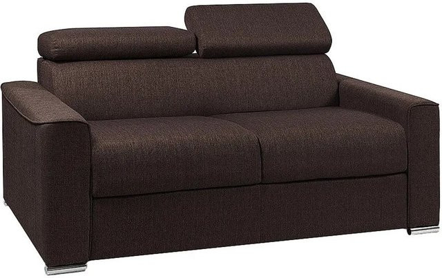 Vente-unique Schlafsofa Vizir in Schokoladenbraun mit verstellbarer Kopfstütze und Stoffbezug, Breite: 196 cm - Bild 1